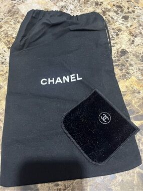 CHANEL Black Drawstring Dust Bag with Velvet CC Pocket